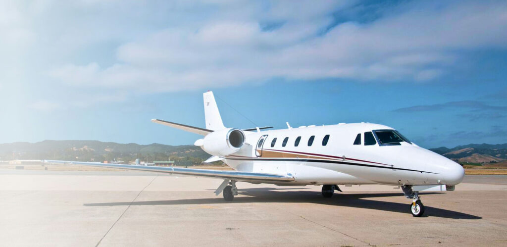 Luxurious business private jet interior cabin